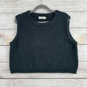 Natural‎ Life Fuzzy Fleece Cropped Tank Top Sweater Womens Medium Gray